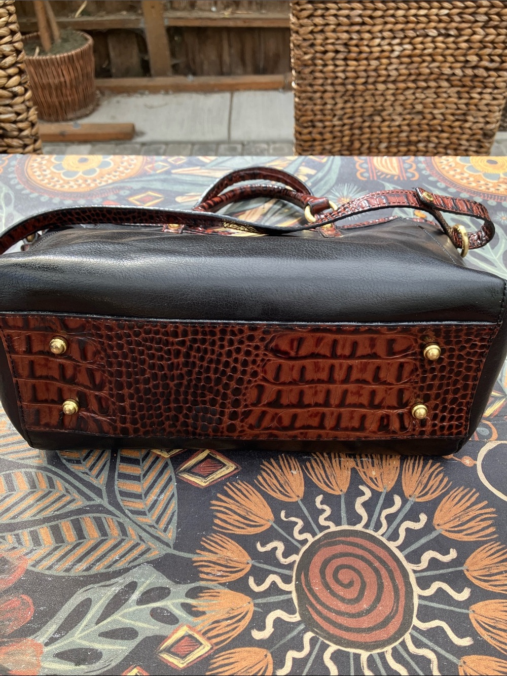 Brahmin Mini Arno Black leather and brown croc embossed leather bag - Picture 6 of 13